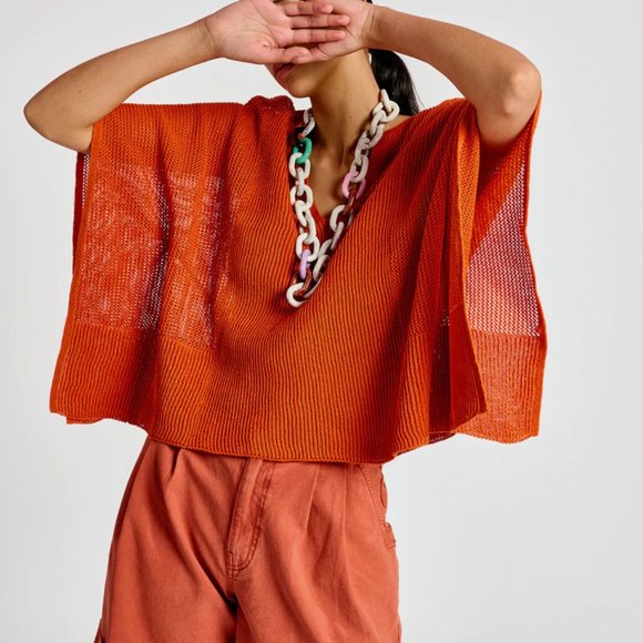 ESSENTIEL ANTWERP Bellaggio Poncho Pullover in Orange Size S (NEW) - Picture 5 of 8